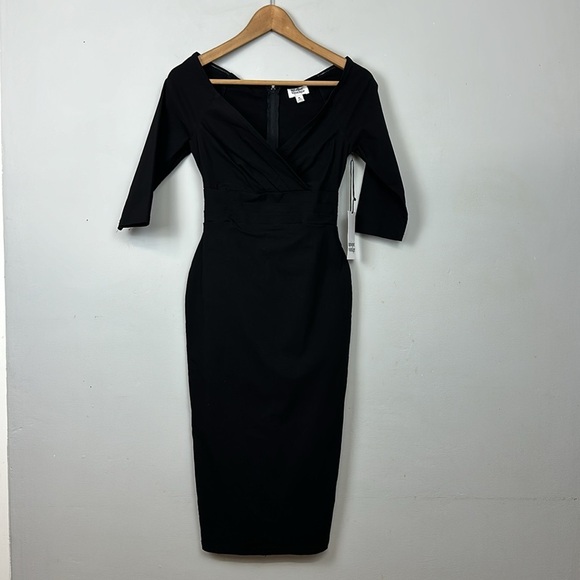 Unique Vintage Black Off-Shoulder Midi Dress - Picture 9 of 15